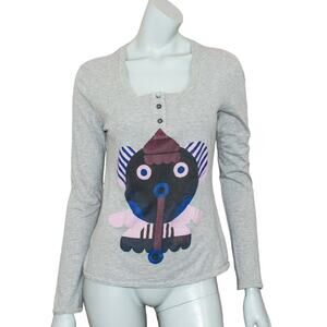 Alexander McQueen Henley Shirt Gray graphic Print Size Small
